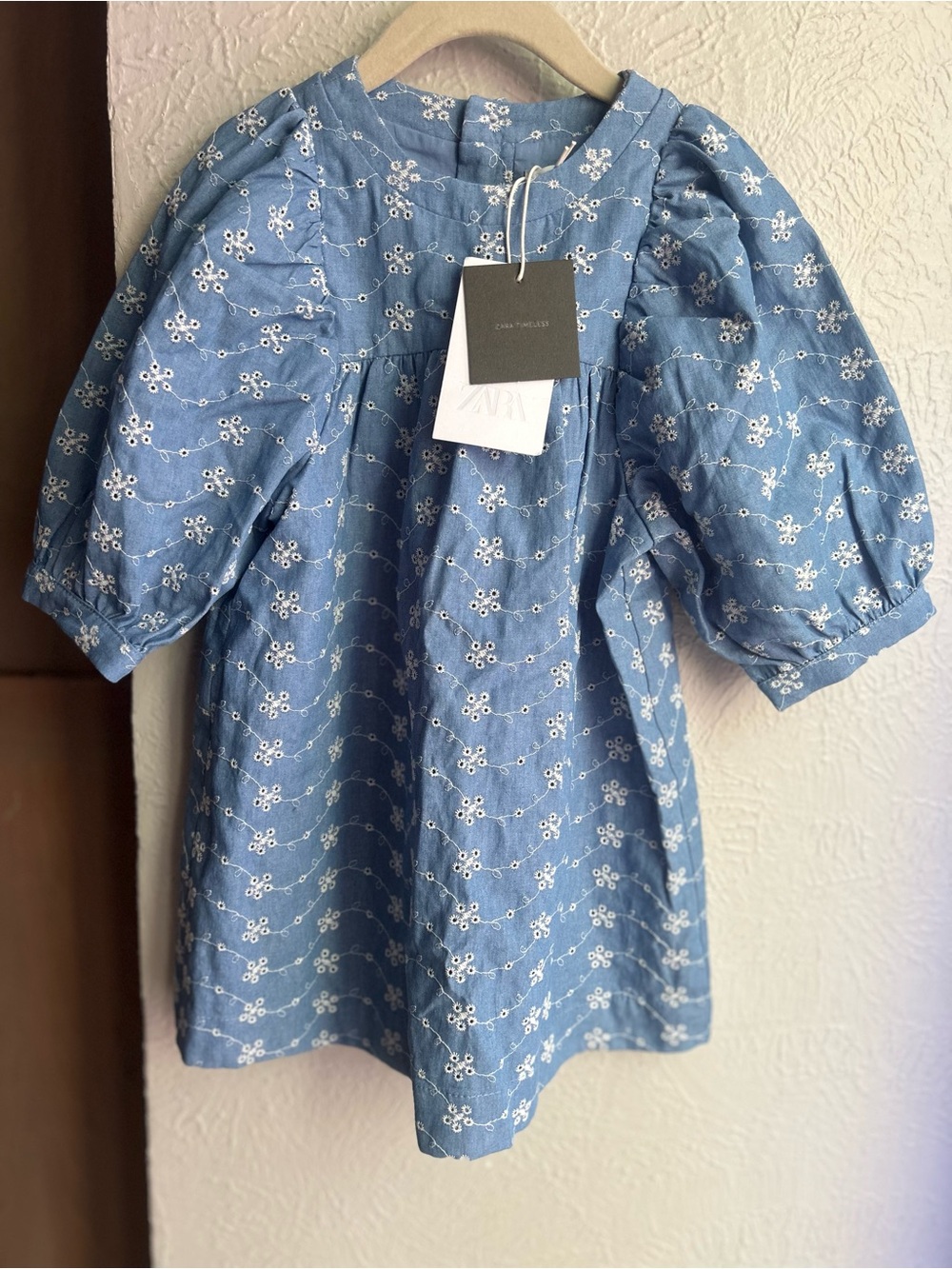 Zara timeless blue embroidered toddler dress Size 2 NEW
